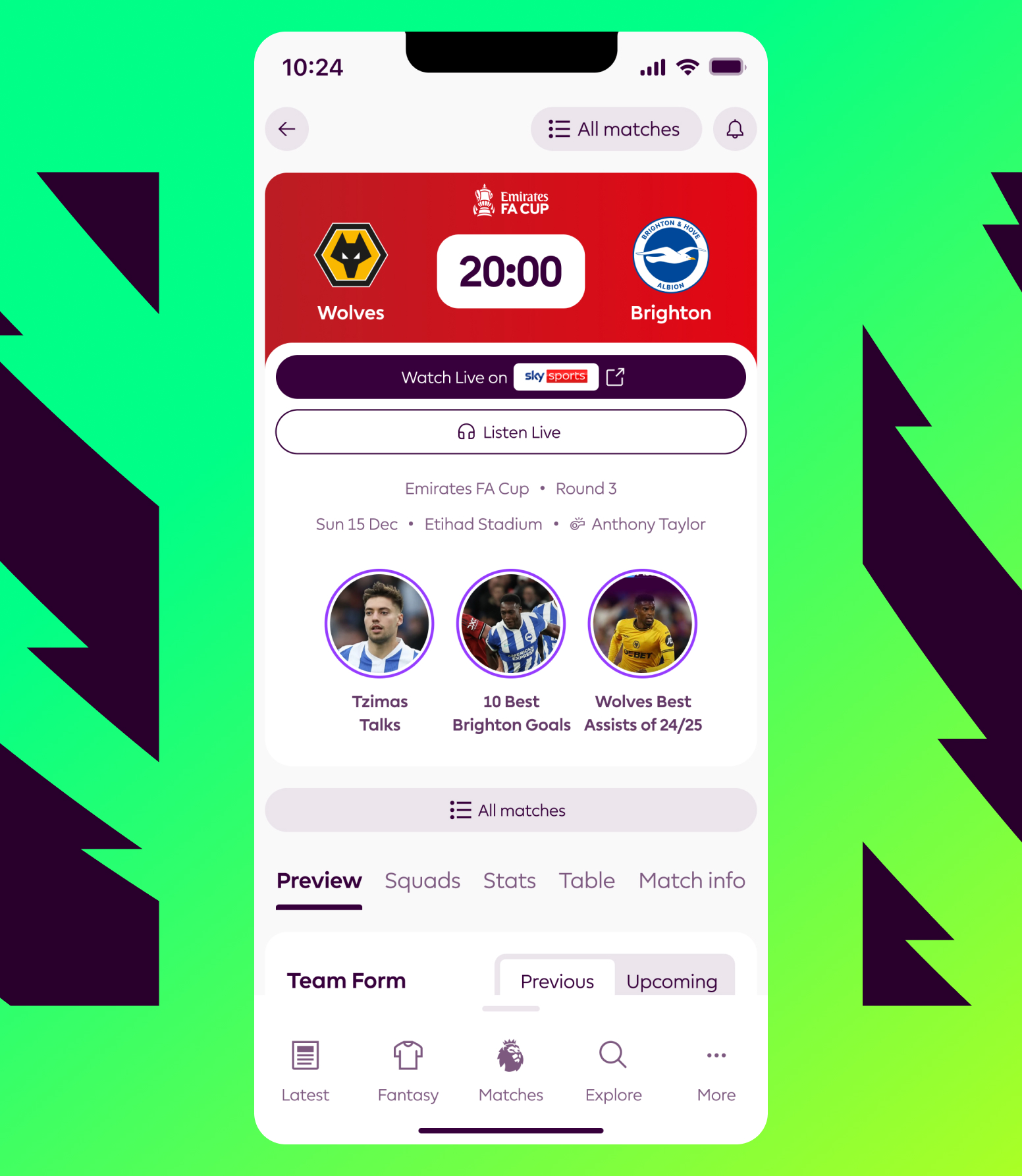 Single match page with FA Cup content