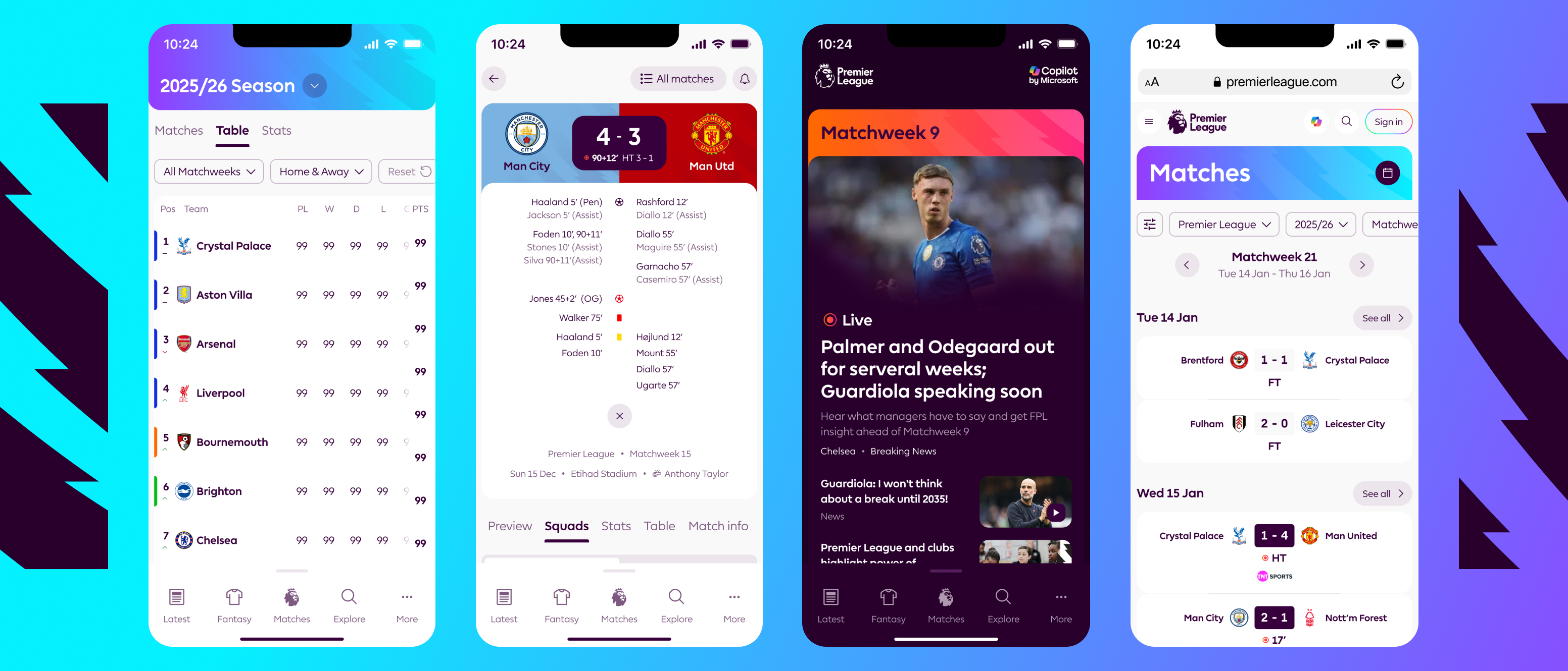 Various screens for Premier League